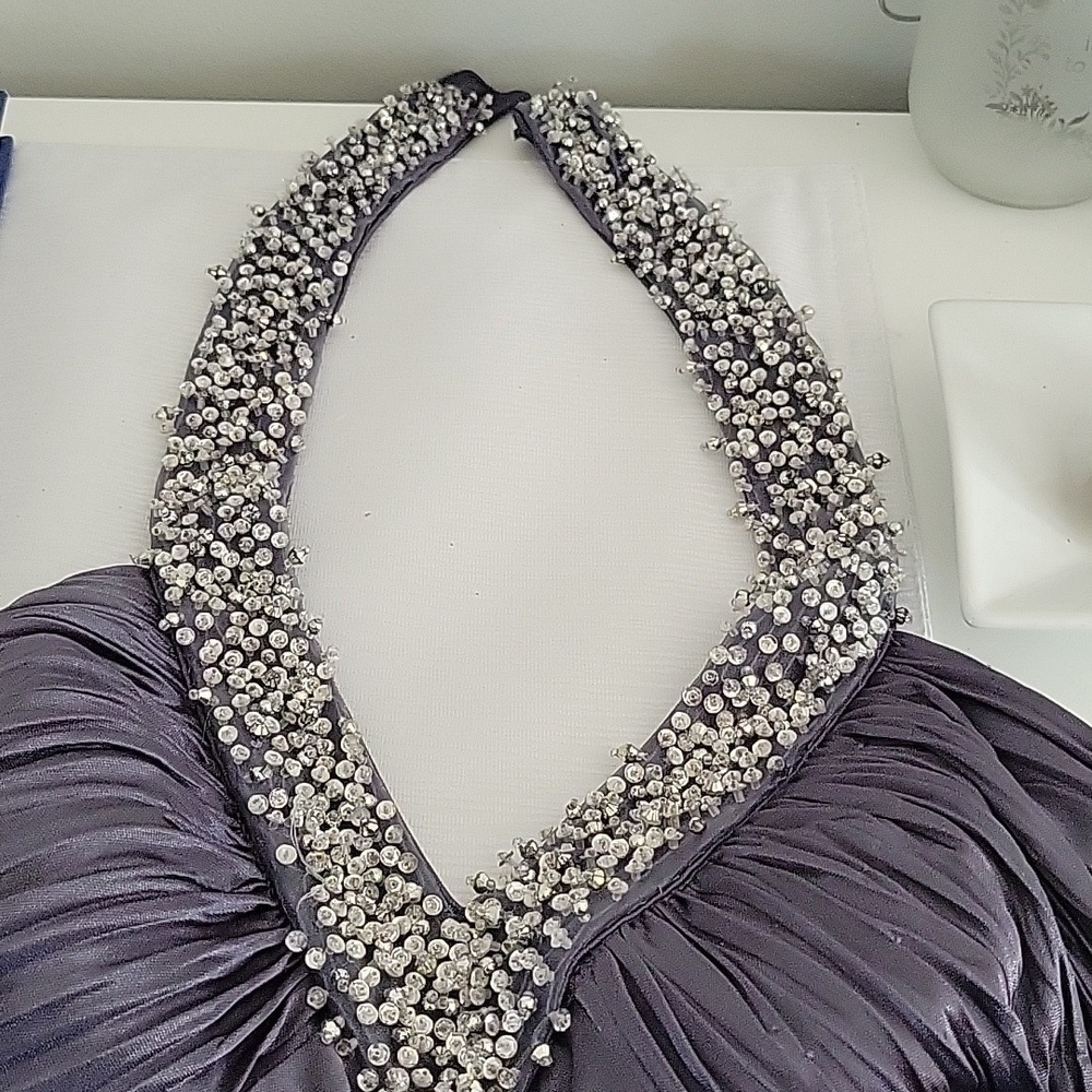 Le Chateau Satin Sparkle Halter Dress - Picture 5 of 8